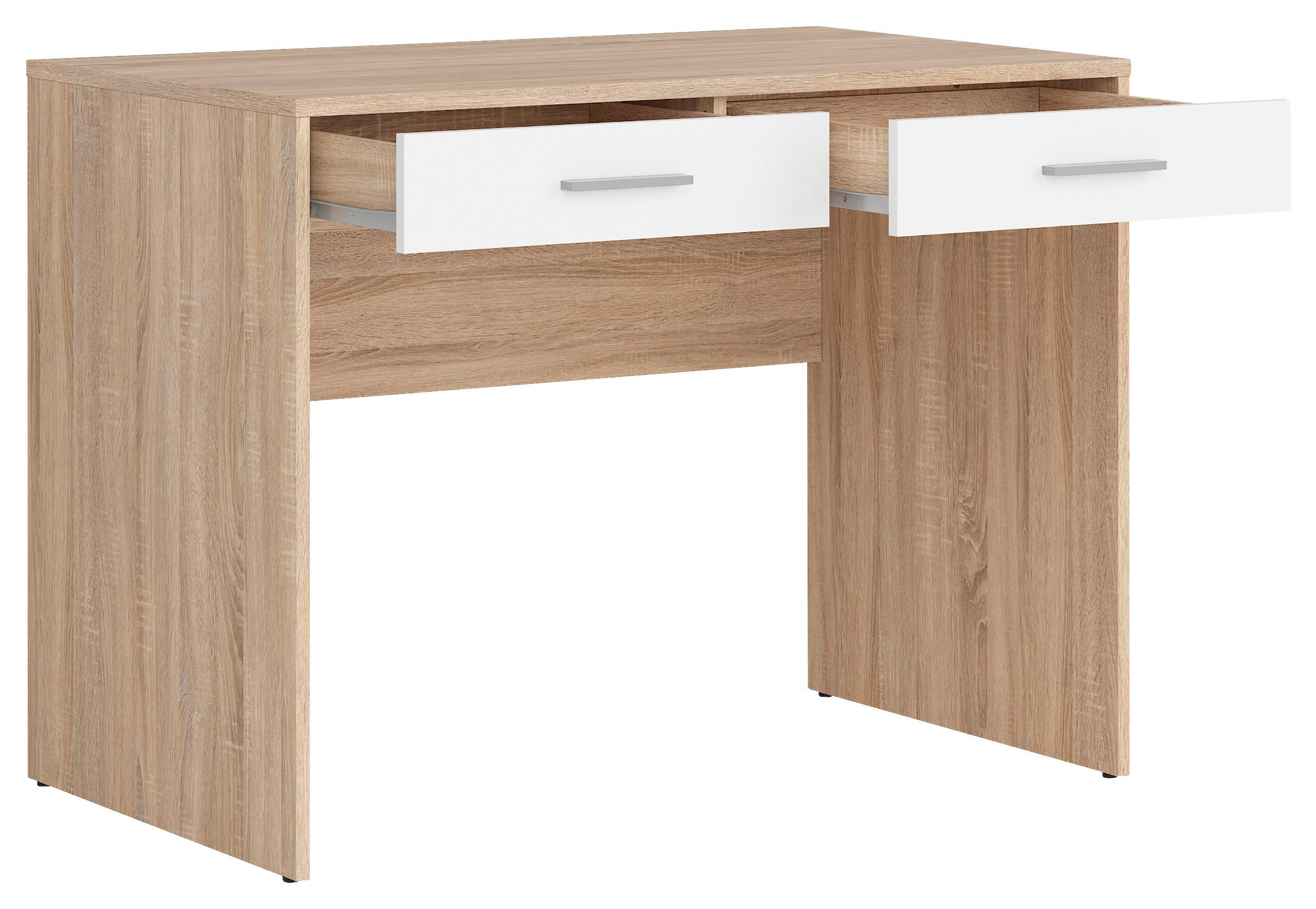 Schreibtisch Nepo Plus Desk Weiß/Sonoma Eiche, L: 100 cm - Weiß/Sonoma Eiche, Design, Holzwerkstoff (100/59/76cm)