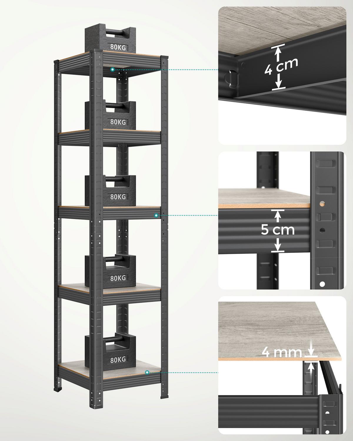Schwerlastregal Shelving Schwarz/greige B: 37 Cm - Greige/Schwarz, Basics, Holzwerkstoff/Metall (37/150/37cm)