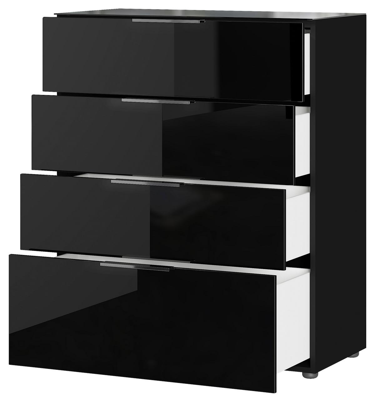 Kommode mit Glasfront B: 83 cm Gw-Oakland, Schwarz - Schwarz, KONVENTIONELL, Glas/Holzwerkstoff (83/101/42cm) - Germania