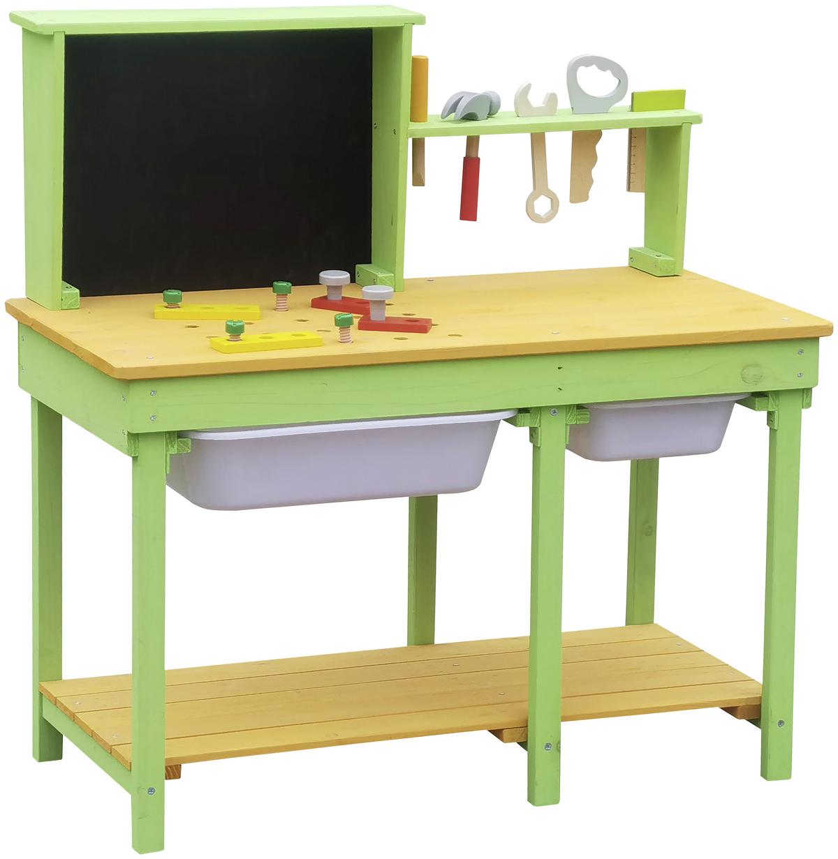 Kinderwerkbank Tobias - Naturfarben/Hellgrün, Trend, Holz (79,1/80/37cm) - James Wood