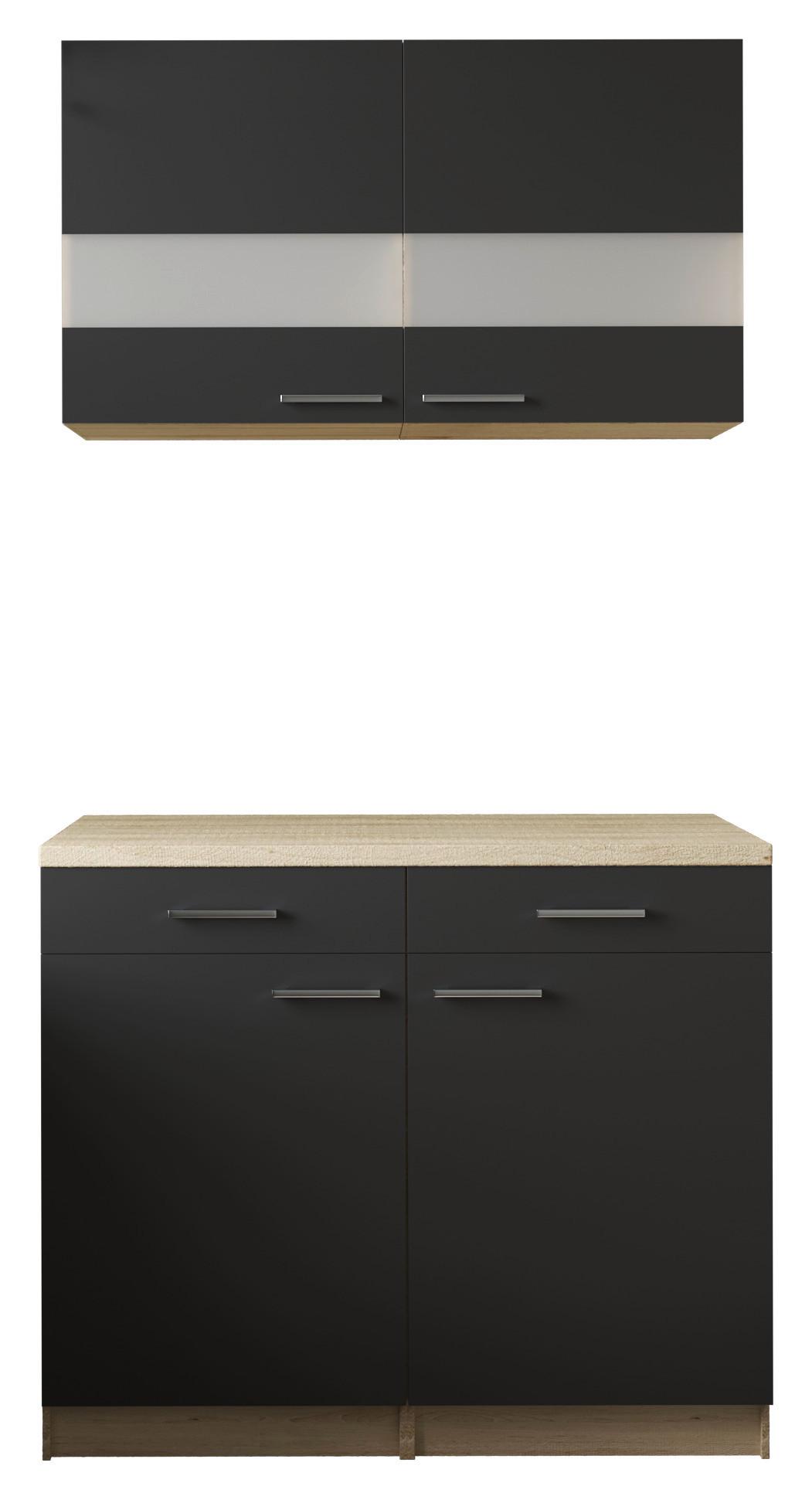 Buffet Merle Schwarz, Eiche Dekor B: 100 cm - Eichefarben/Schwarz, Basics, Glas/Holzwerkstoff (100/200/60cm) - Respekta