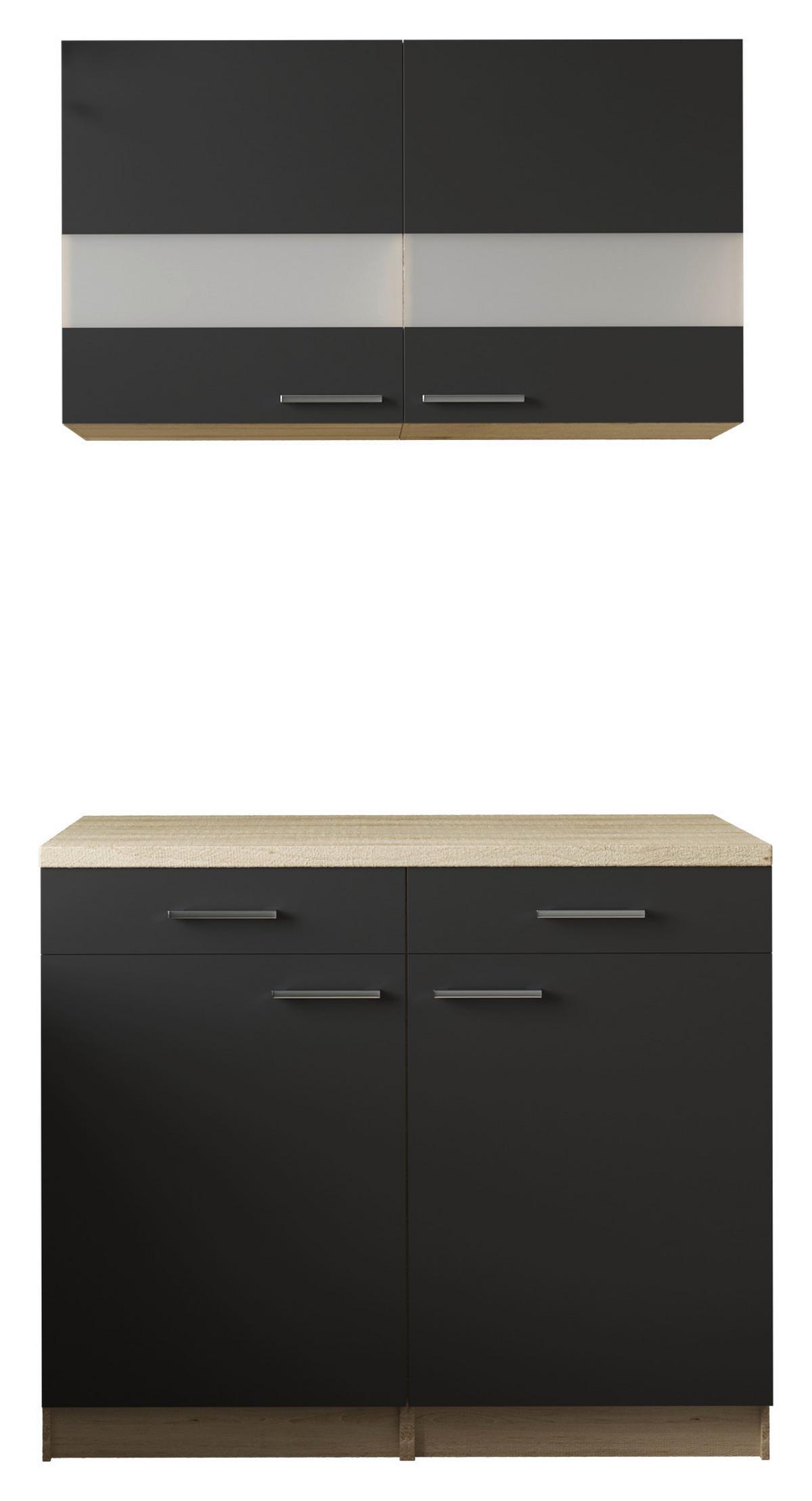 Buffet Merle Schwarz, Eiche Dekor B: 100 cm - Eichefarben/Schwarz, Basics, Glas/Holzwerkstoff (100/200/60cm) - Respekta