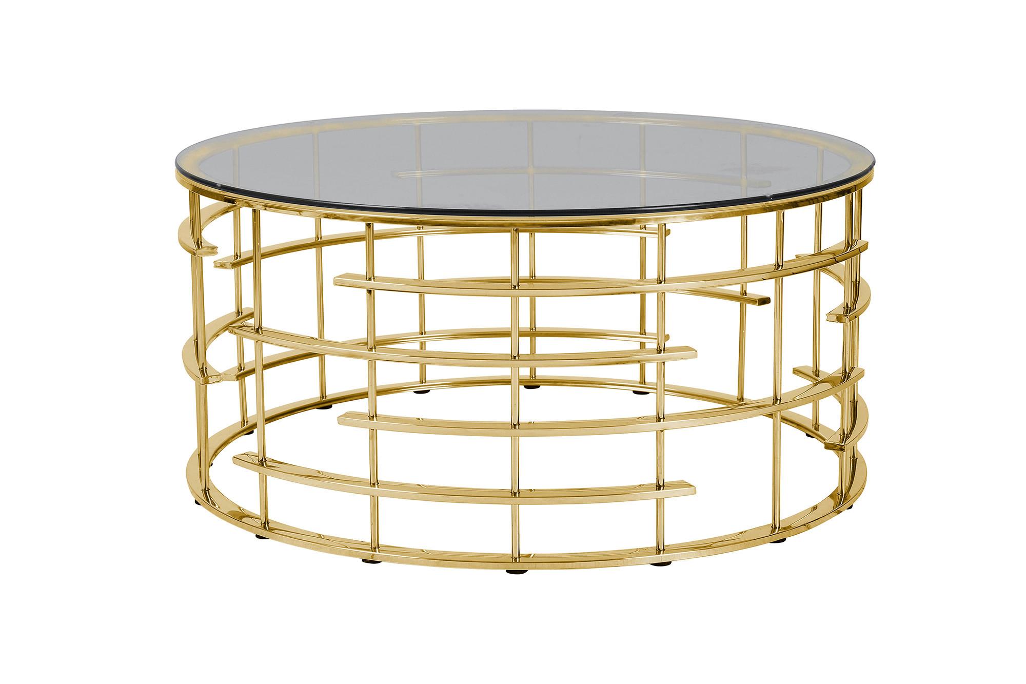 COUCHTISCH Grau, Goldfarben L: 90 cm - Goldfarben/Grau, Design, Glas/Metall (90/90/42cm) - Livetastic