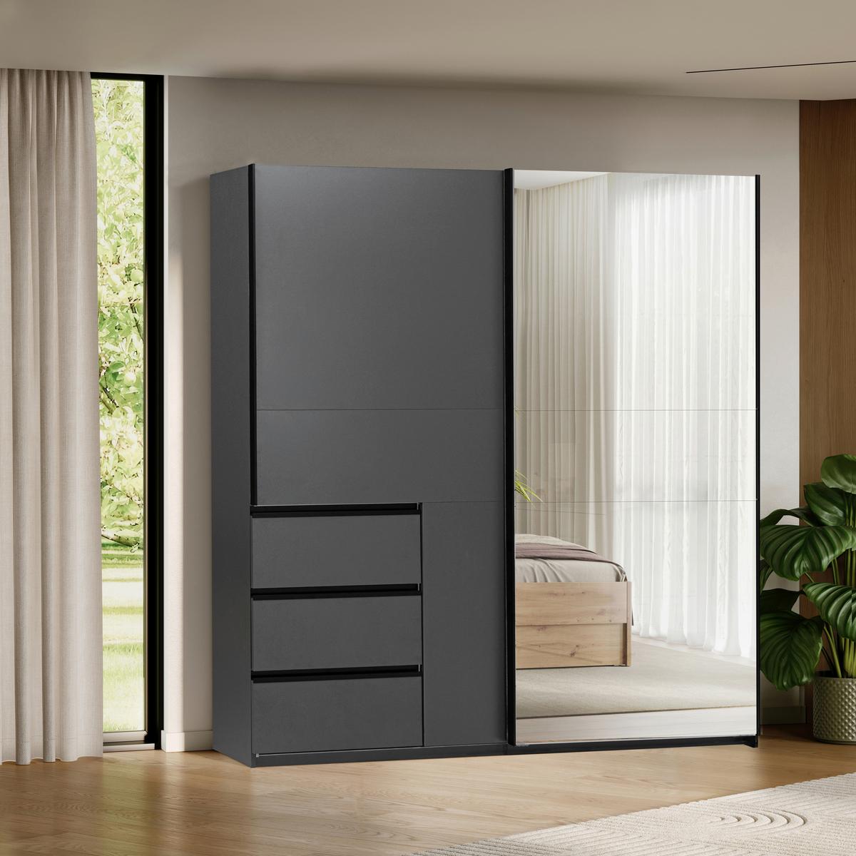 SCHIEBETÜRENSCHRANK Wilma Graphitfarben B: 215cm - Graphitfarben, MODERN, Holzwerkstoff (215/210/61,5cm) - P & B
