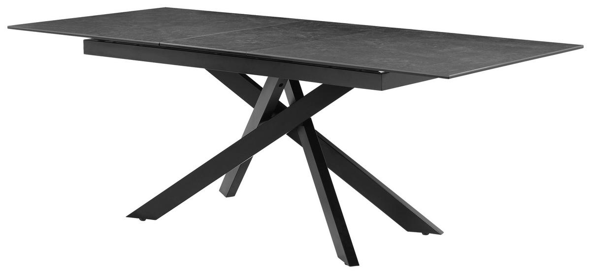 Esstisch Lotus Grau/Schwarz L: 168-210 cm - Schwarz/Grau, MODERN, Glas/Keramik (168-210/90/76cm) - P & B