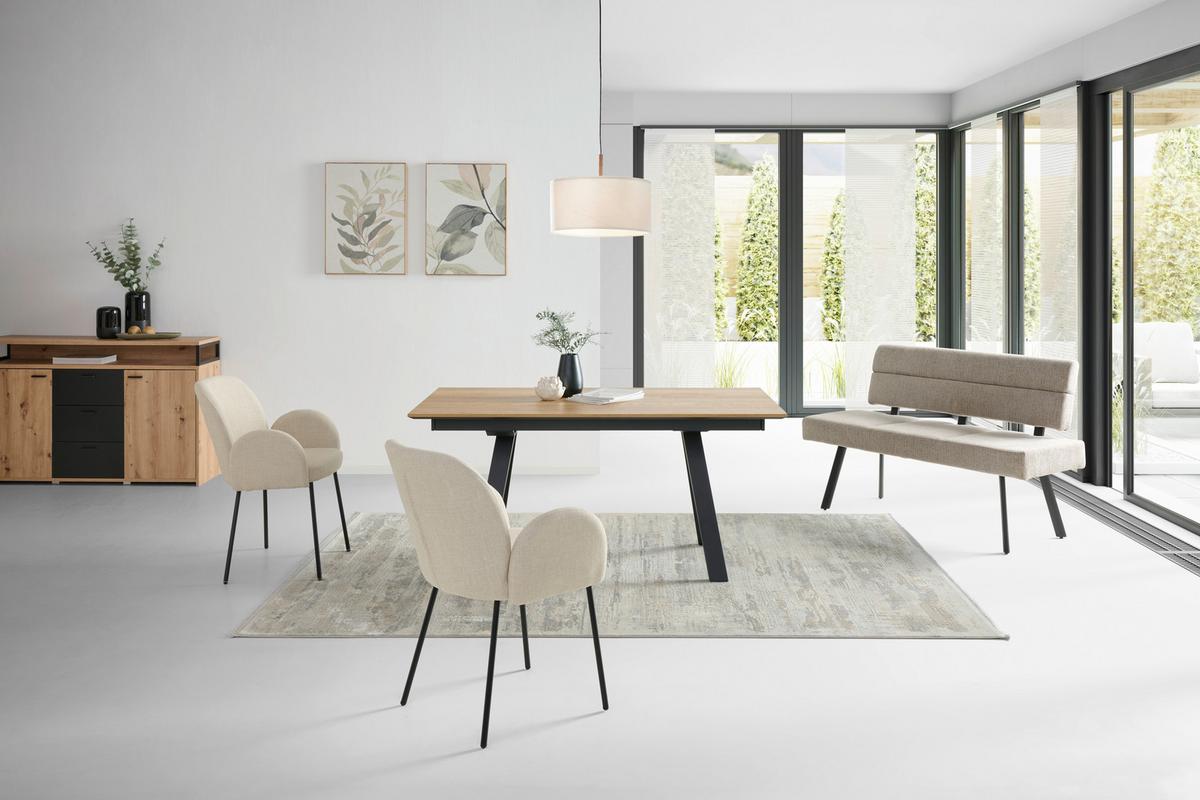 Sitzbank Paros mit Lehne Beige, B: 140 cm - Beige/Schwarz, KONVENTIONELL, Textil/Metall (140/88/62cm) - MID.YOU