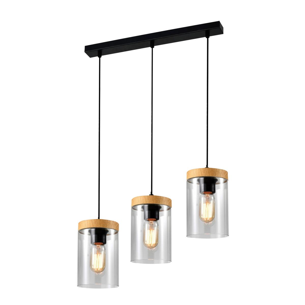 Pendelleuchte 33-22004 Wels - Eichefarben/Schwarz, KONVENTIONELL, Glas/Metall (52/12/100cm)