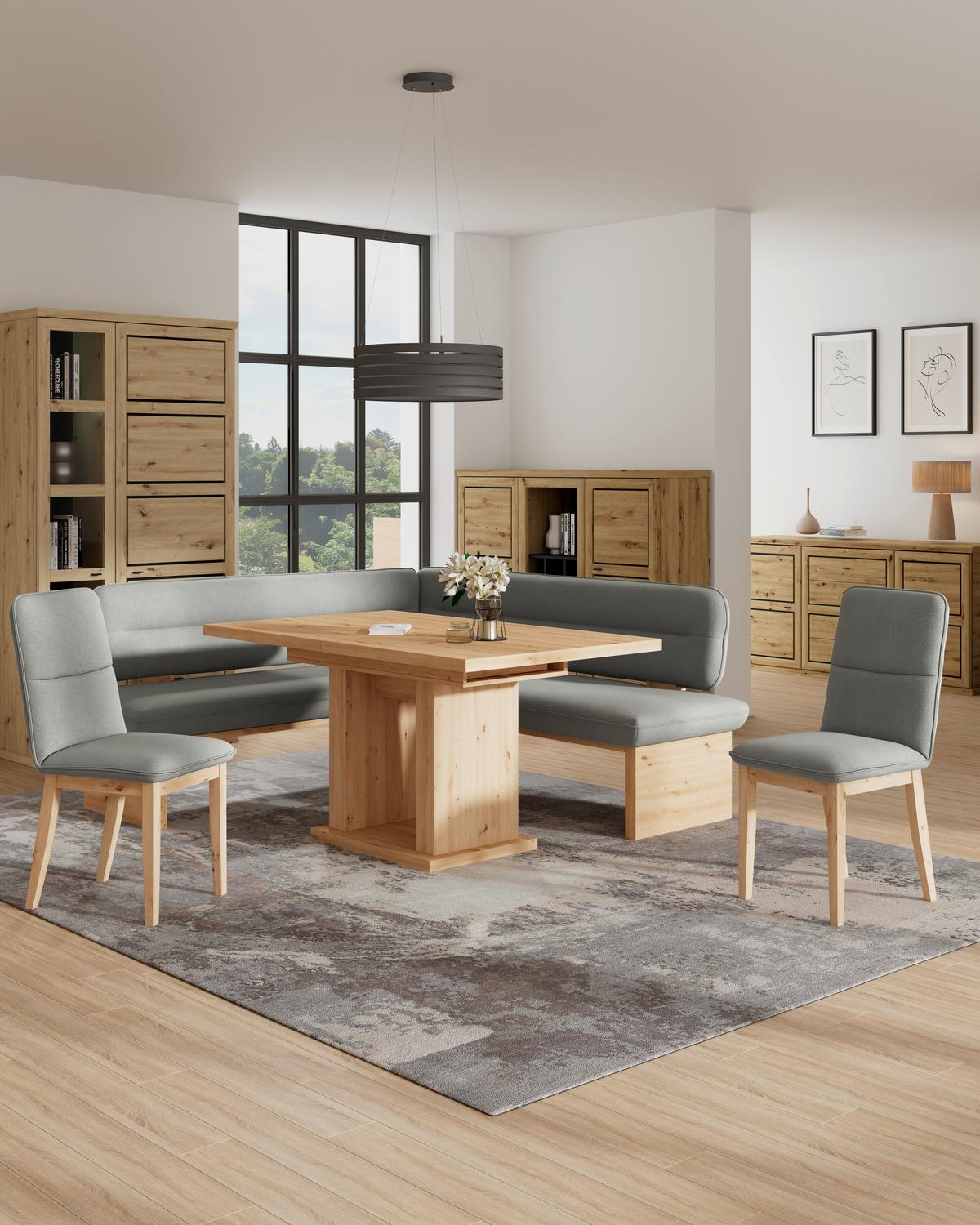 Eckbank Beluna Ii Webstoff Hellgrau, B: 170cm - Eichefarben/Hellgrau, KONVENTIONELL, Holz/Textil (170/192cm) - James Wood