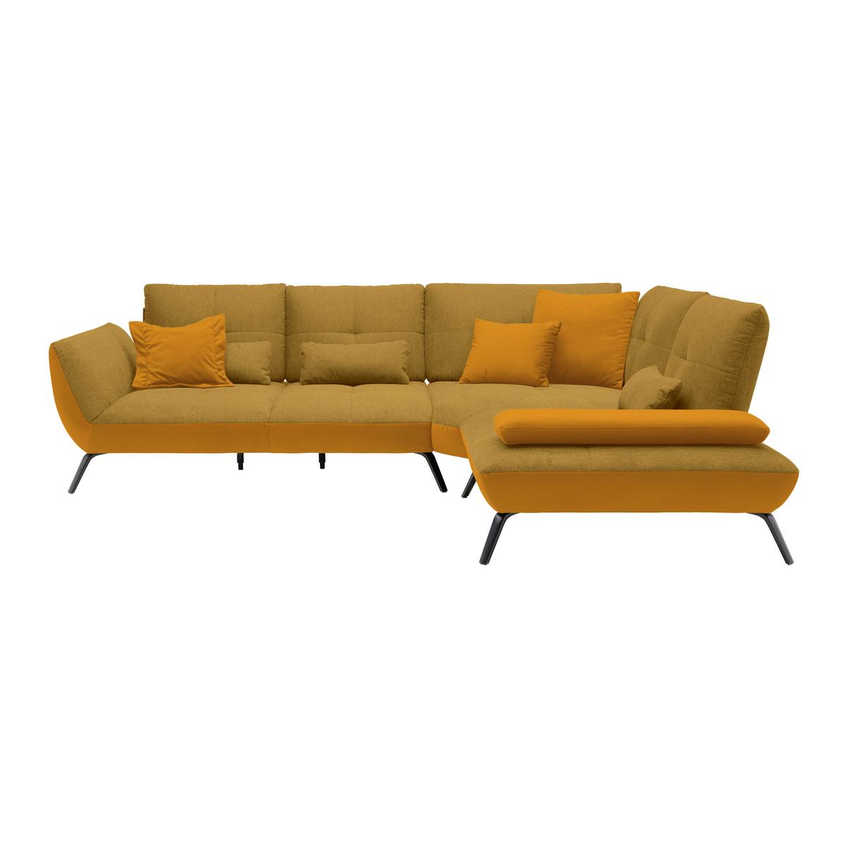 Rohová sedačka TRENDY, pravá, zlatá / hořčicově žlutá - černá/barvy zlata, Moderní, kov/kompozitní dřevo (310/93/250cm) - Premium Living