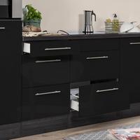 Küchenzeile mit Geräten 270 cm Schwarz Hochglanz - Eichefarben/Schwarz, Basics, Holzwerkstoff (270cm) - Respekta