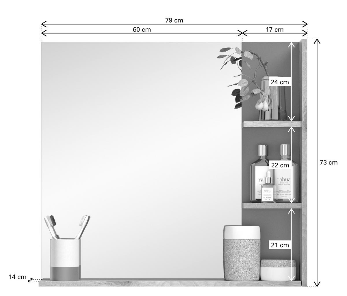 Wandspiegel Mason 79x73 cm Eichefarben - Eichefarben/Grau, MODERN, Glas/Holzwerkstoff (79/73/13cm) - MID.YOU
