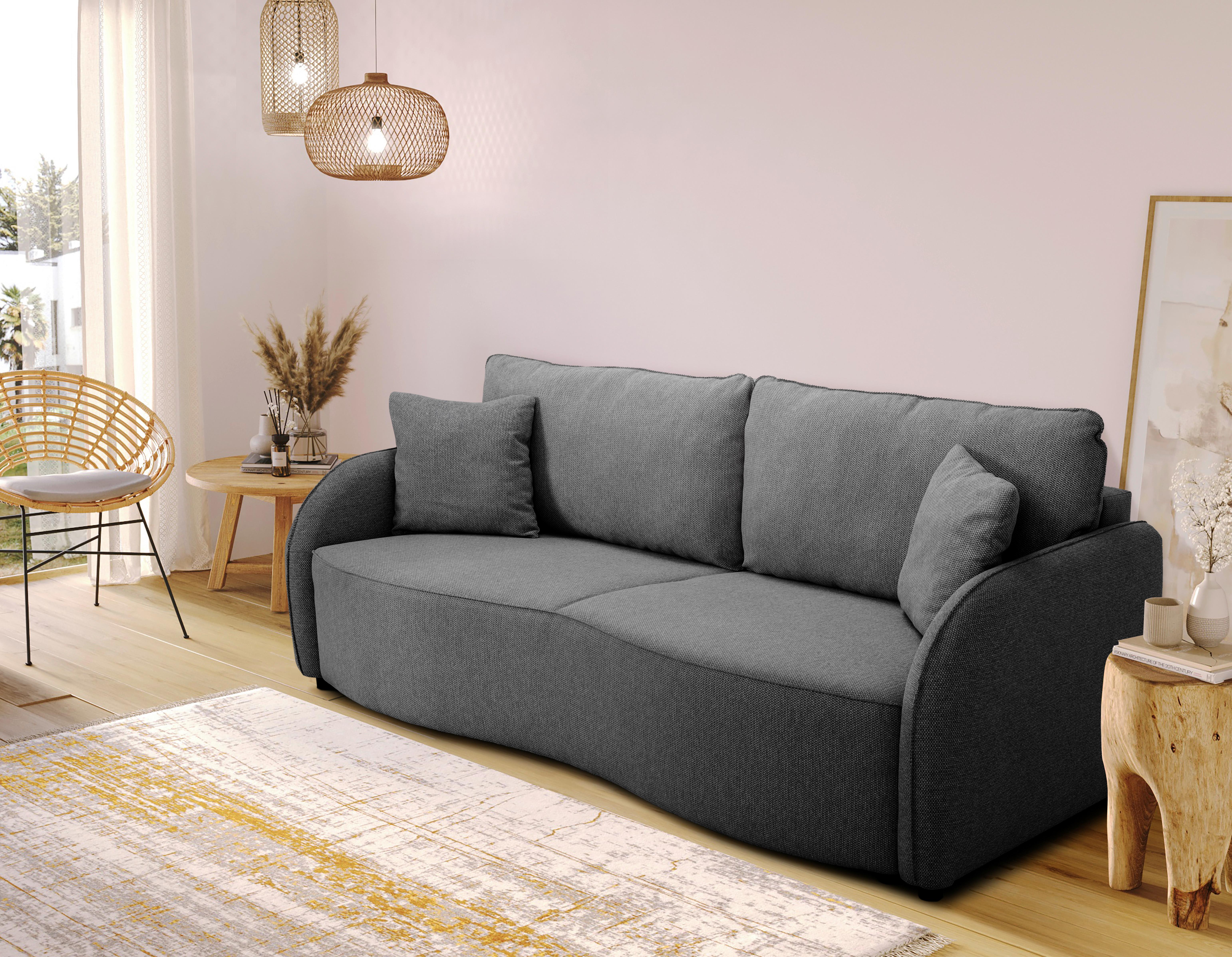 3-sitzer-sofa Bari Anthrazit - Anthrazit/Schwarz, Basics, Textil (215/89/100cm) - P & B