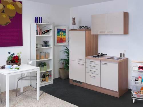 Küchenzeile Nepal mit Geräten 160 cm Kaschmir/Eiche Dekor - Kaschmir/Sonoma Eiche, MODERN, Holzwerkstoff (160cm) - FlexWell
