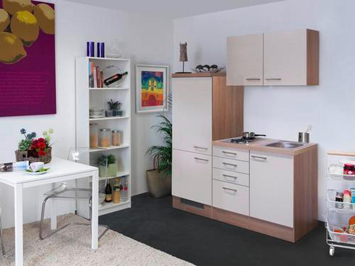 Küchenzeile Nepal mit Geräten 160 cm Kaschmir/Eiche Dekor - Kaschmir/Sonoma Eiche, MODERN, Holzwerkstoff (160cm) - FlexWell