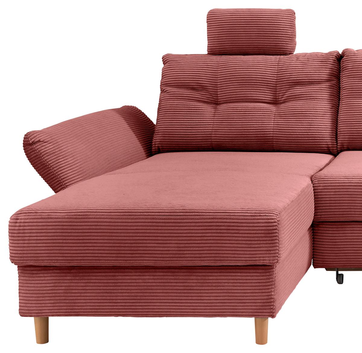 Wohnlandschaft Brizzini mit Schlaffunktion, Koralle - Koralle/Naturfarben, MODERN, Textil (176/338-352/206cm) - Livetastic