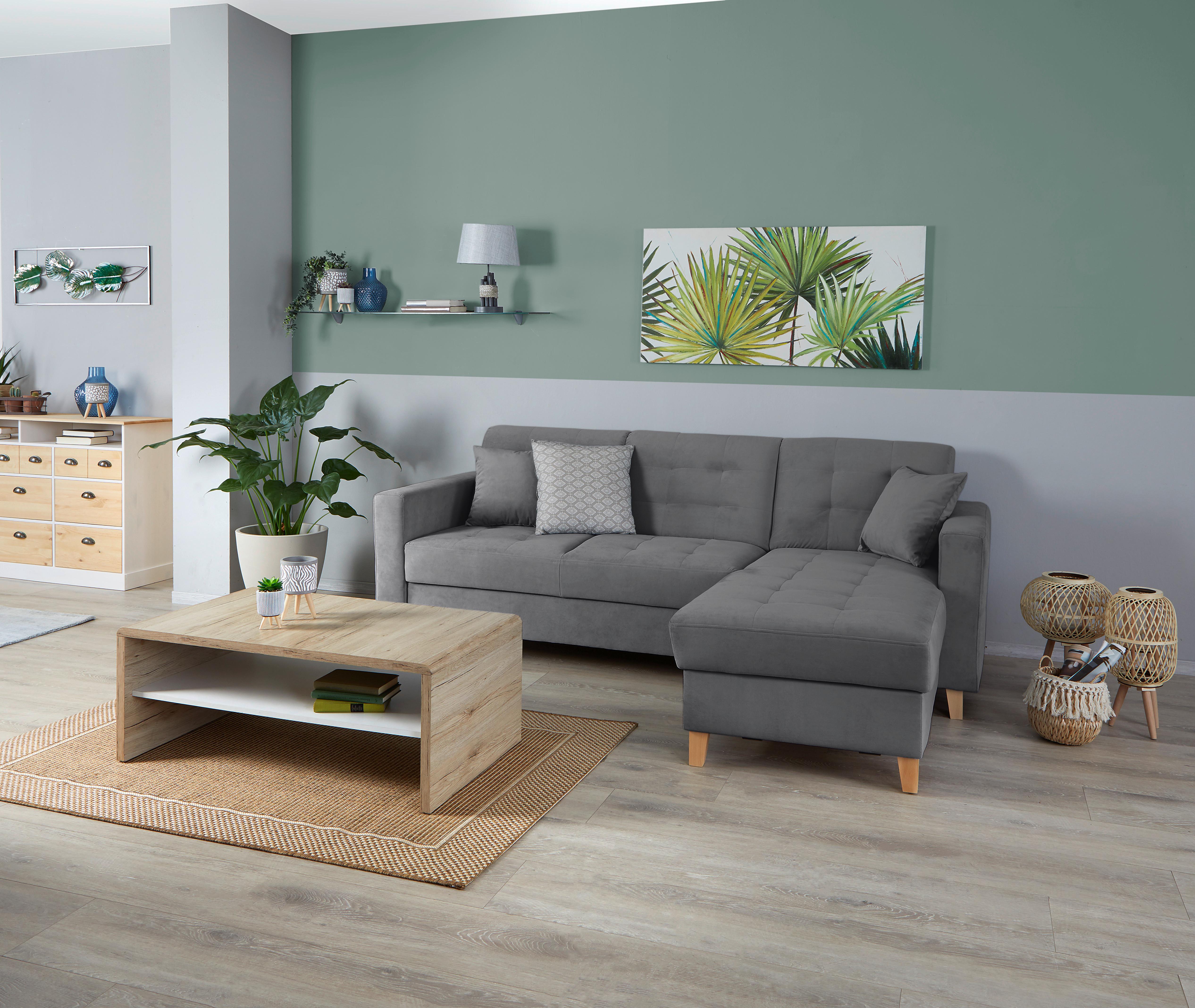 Ecksofa Bergen - Dunkelgrau/Naturfarben, Design, Textil (231/160cm) - Luca Bessoni