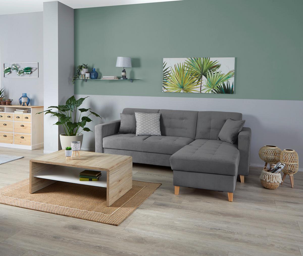 Ecksofa Bergen - Dunkelgrau/Naturfarben, Design, Textil (231/160cm) - Luca Bessoni
