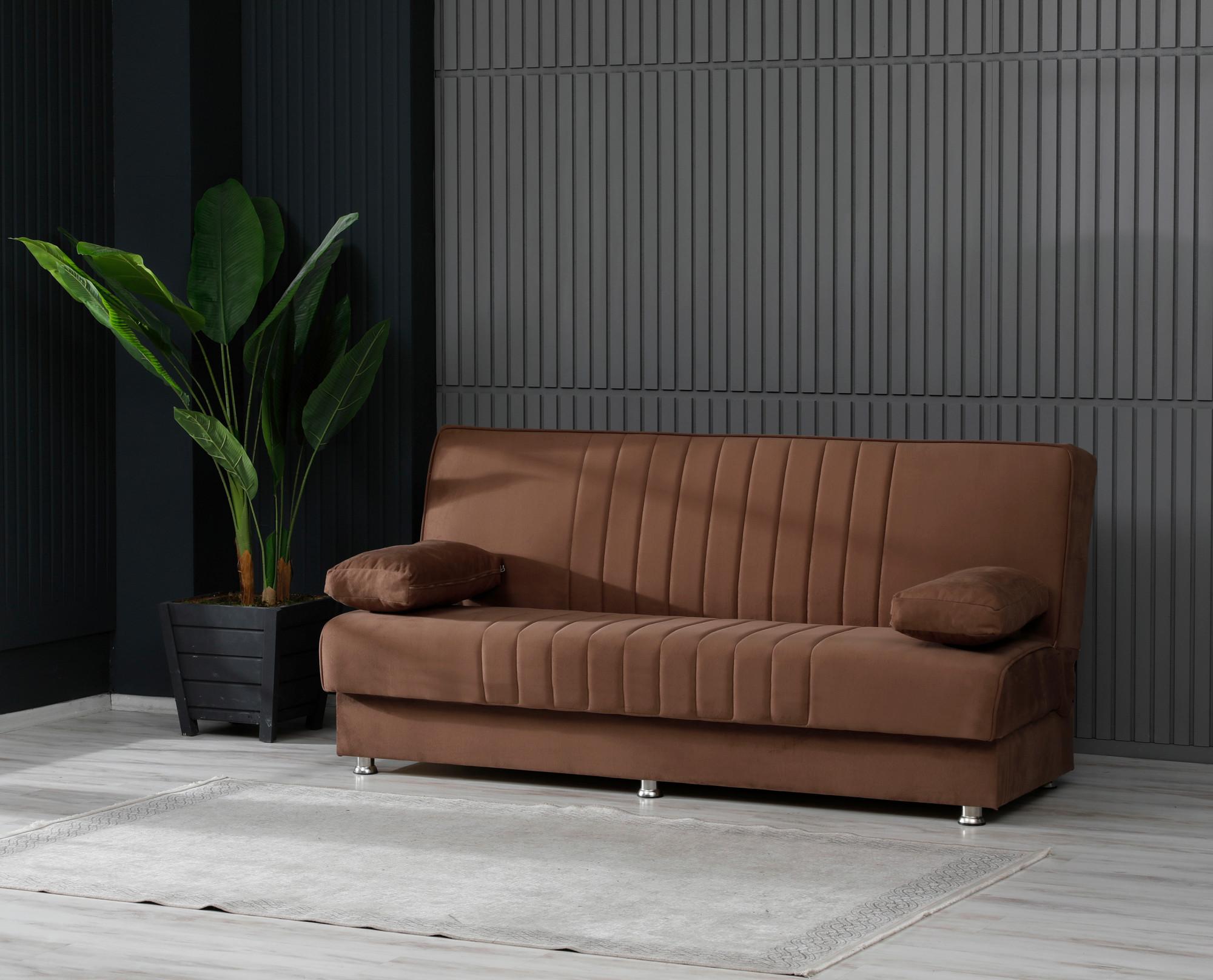 3-Sitzer-Sofa Eslano Mit Schlaffunktion Braun - Chromfarben/Braun, Design, Textil (190/87/87cm) - Livetastic