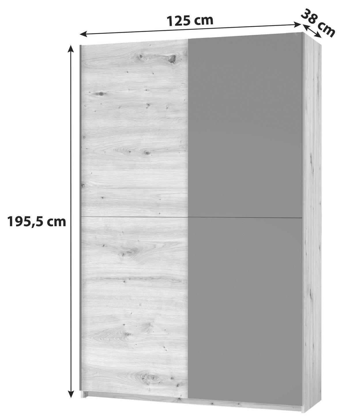 Schwebetürenschrank 125 cm Starter, Eiche Dekor/ Schwarz - Eichefarben/Schwarz, Basics, Holzwerkstoff (125/195,5/38cm) - P & B