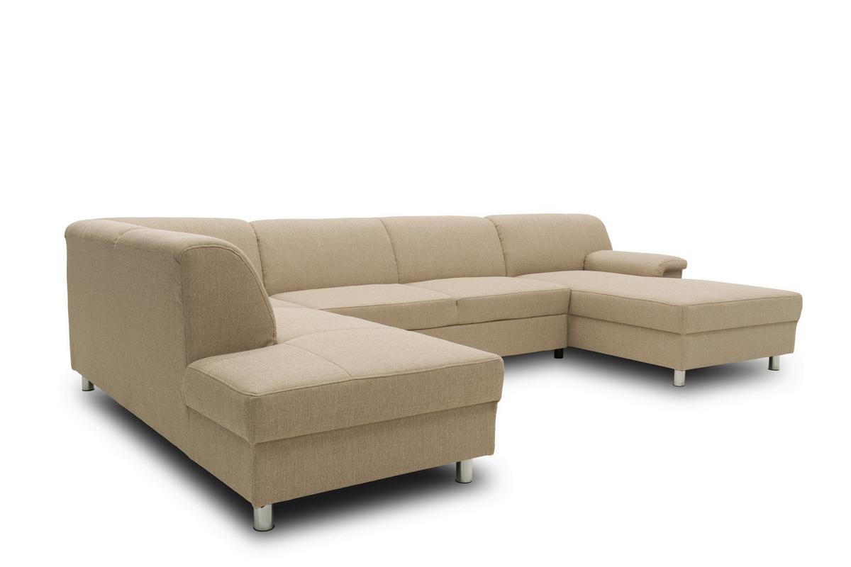 Wohnlandschaft Jamie Mit Schlaffunktion Beige - Chromfarben/Beige, KONVENTIONELL, Textil (195/308/150cm) - MID.YOU