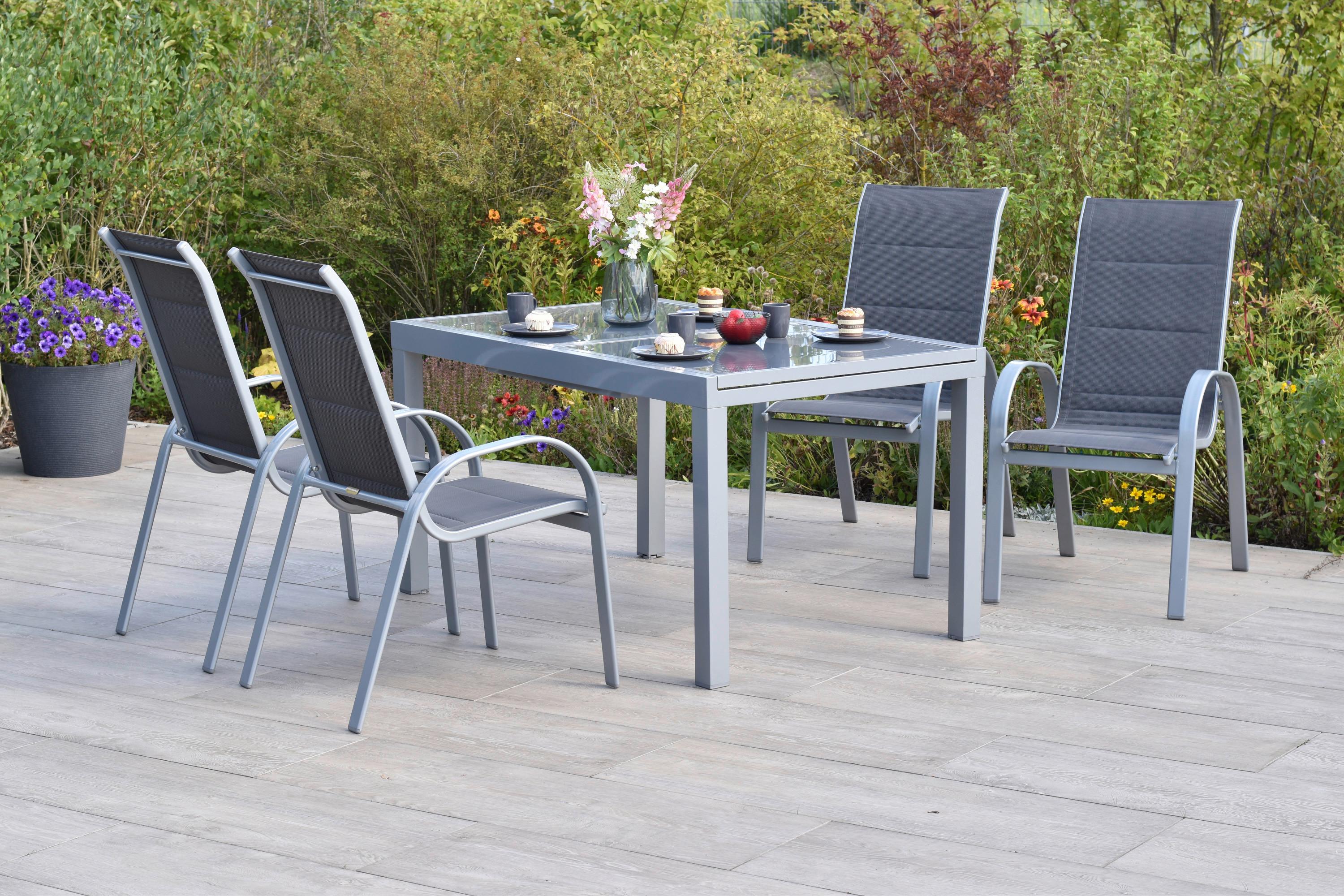 Gartengarnitur 5-Tlg Di Lusso aus Aluminium - Anthrazit/Silberfarben, MODERN, Textil/Metall - Gardenson