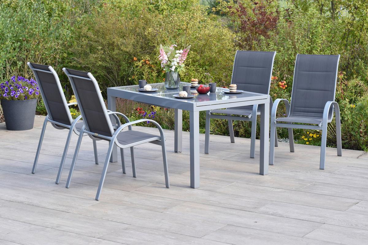 Gartengarnitur 5-Tlg Di Lusso aus Aluminium - Anthrazit/Silberfarben, MODERN, Textil/Metall - Gardenson
