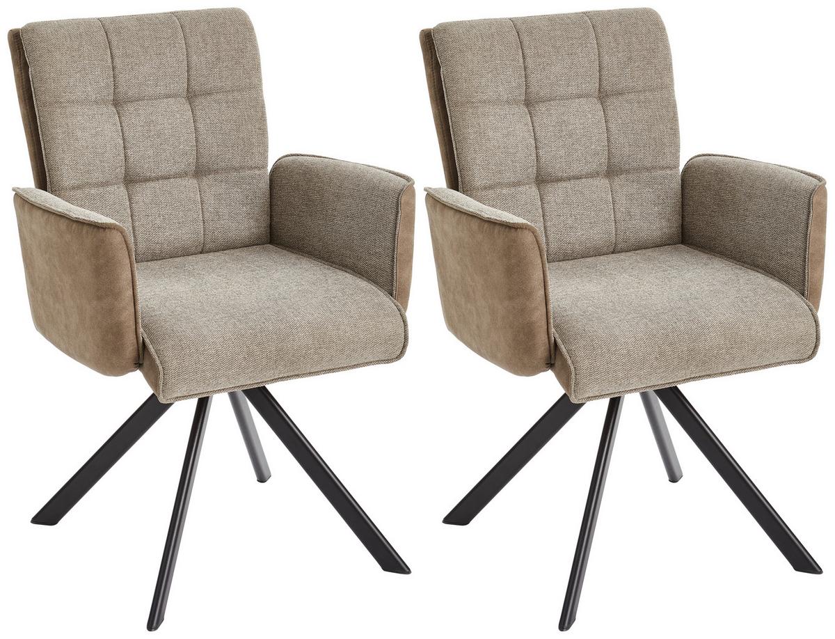 Armlehnstuhl Frida Braun/grau Sitzfläche Drehbar 2er Set - Schwarz/Braun, MODERN, Holz/Textil (61/91/64cm) - Livetastic