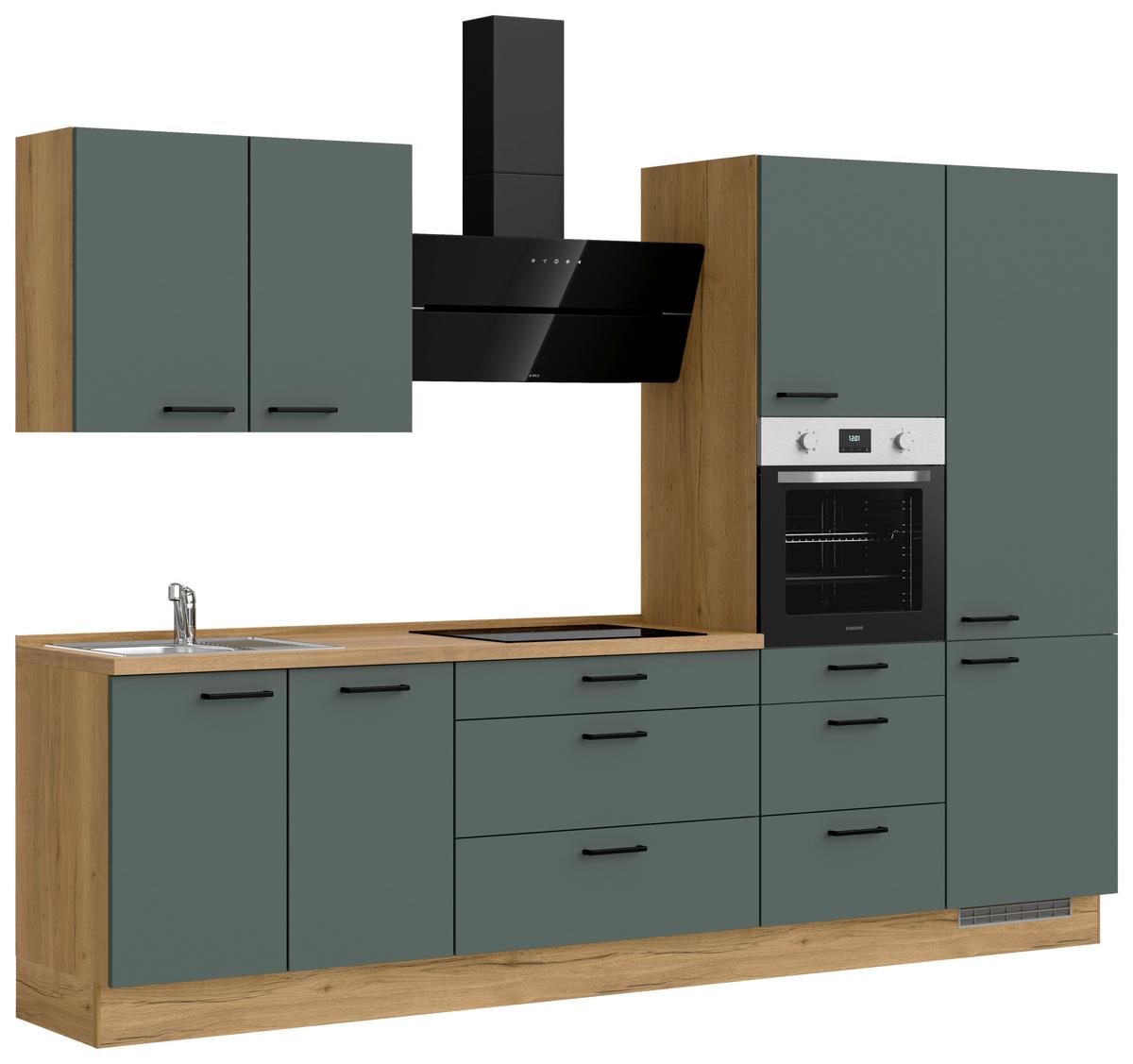 Küchenleerblock Easytouch High-Line, H4 Rechts - Dunkelgrün/Eichefarben, MODERN, Holzwerkstoff (300cm) - Nobilia