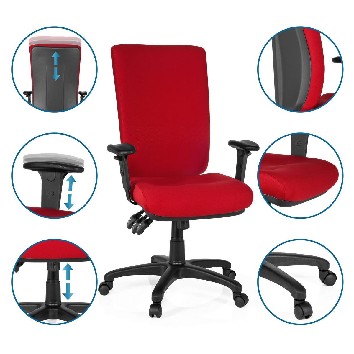 Bürostuhl Zenit High Rot bis 120 kg - Rot, Basics, Kunststoff/Textil (56/130/45cm) - MID.YOU