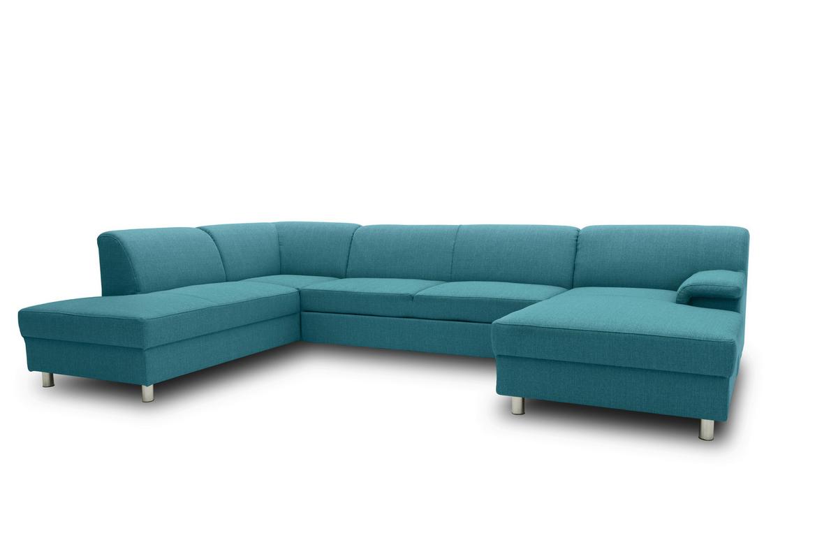 Wohnlandschaft Jamie Mit Schlaffunktion Petrol - Chromfarben/Petrol, KONVENTIONELL, Textil (195/308/150cm) - MID.YOU