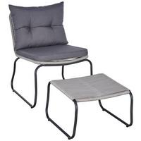 Gartensessel Stahl/textil Fußhocker - Dunkelgrau/Schwarz, MODERN, Textil/Metall (64-55/80/75cm) - Beldano
