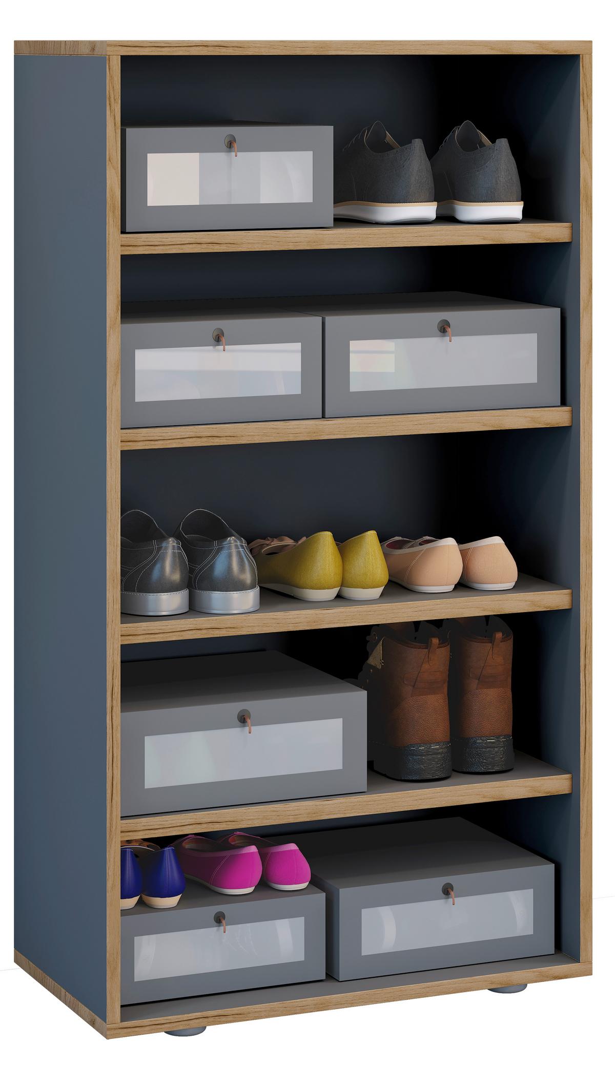Skrinka na topánky SALIA Antracitová/dub medový š: 60cm - čierna/dub medový, Design, kompozitné drevo/plast (60/110/33cm) - MID.YOU