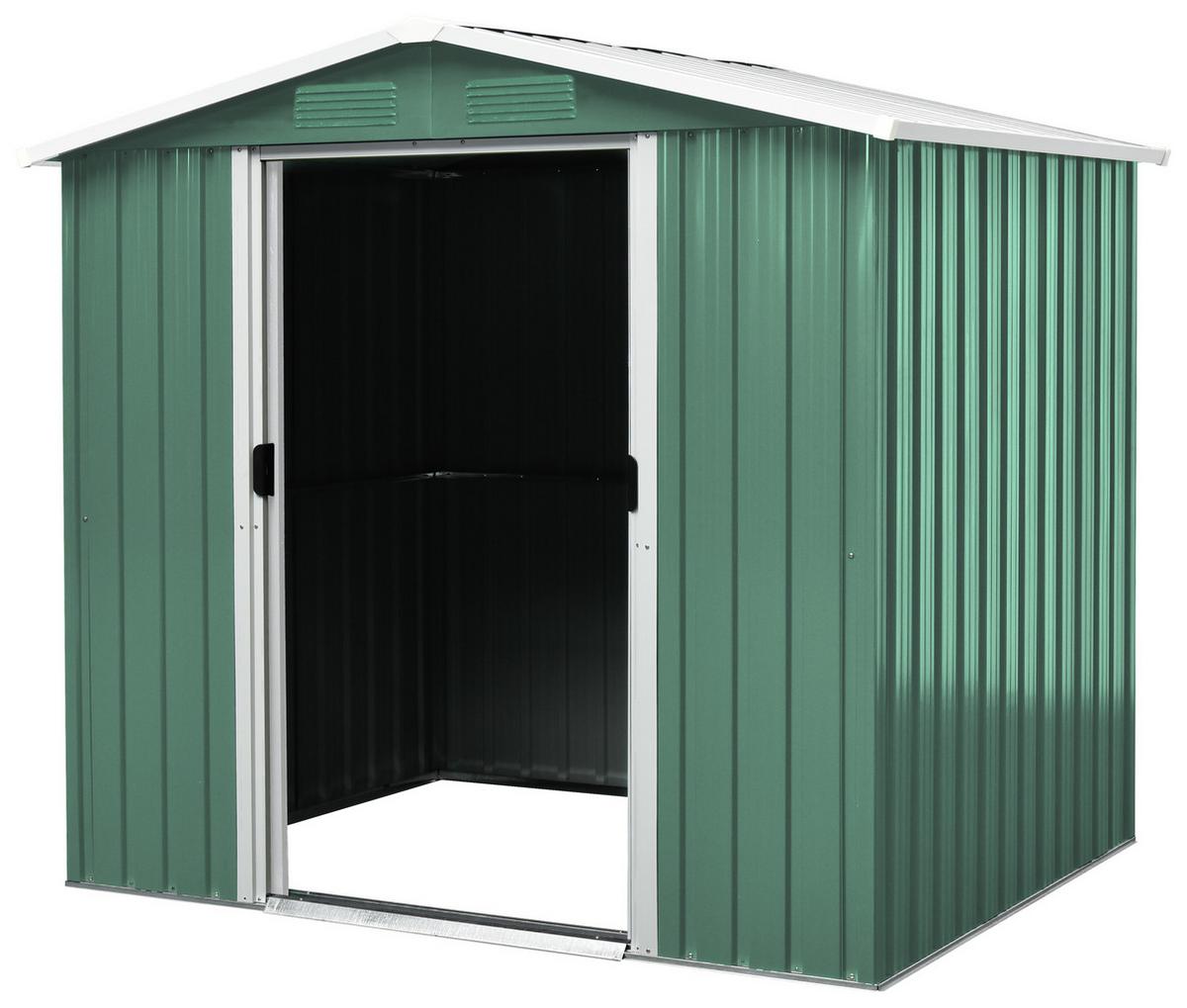 Gerätehaus ohne Boden 194x184x131 cm - Weiß/Grün, Basics, Metall (194/184/131cm)