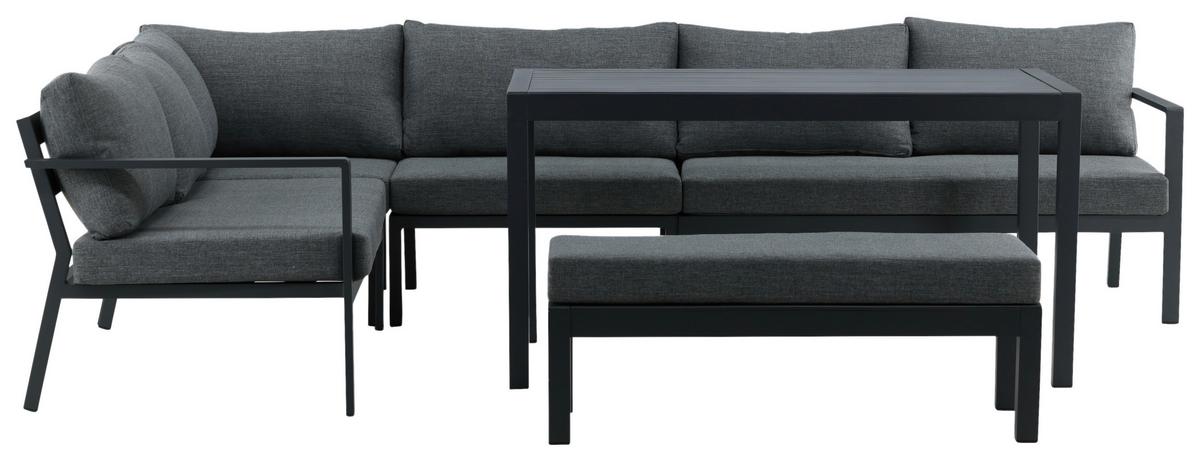 Loungegarnitur 5-Tlg Ramos aus Metall/Textil mit Kissen - Schwarz/Grau, KONVENTIONELL, Textil/Metall (294/210cm) - Gardenson