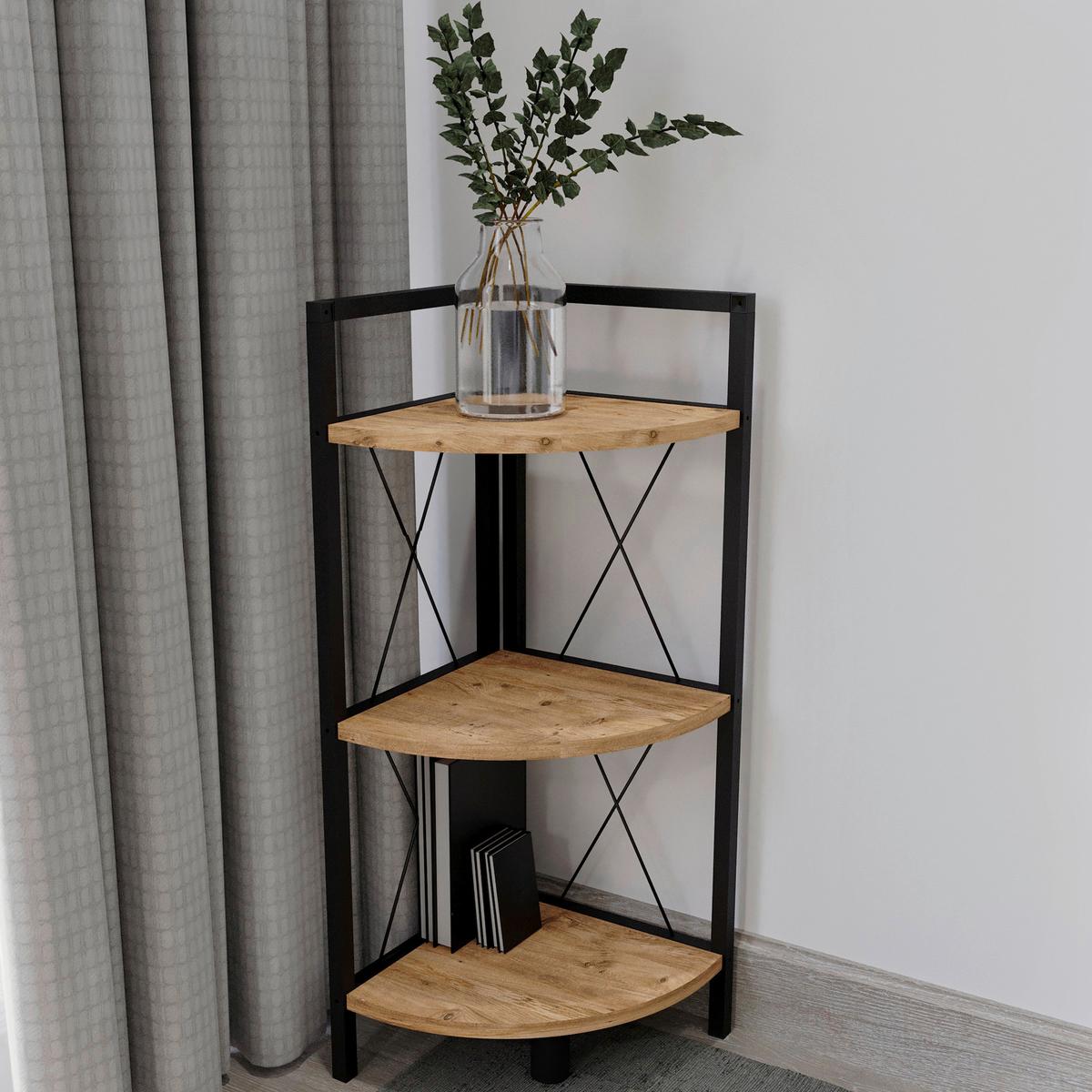 Eckregal Insasi Schwarz Honigeiche Dekor - Honigeiche/Schwarz, Design, Holzwerkstoff/Metall (34/87/34cm) - MID.YOU