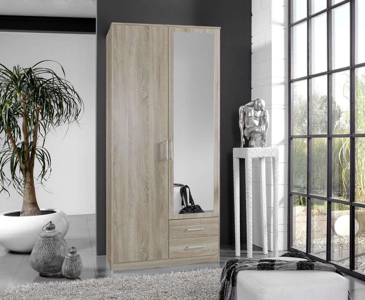 Šatní skříň OSAKA šířka 90cm - barvy dubu/barvy hliníku, Konvenční, kompozitní dřevo/plast (90/199,5/58cm) - MID.YOU