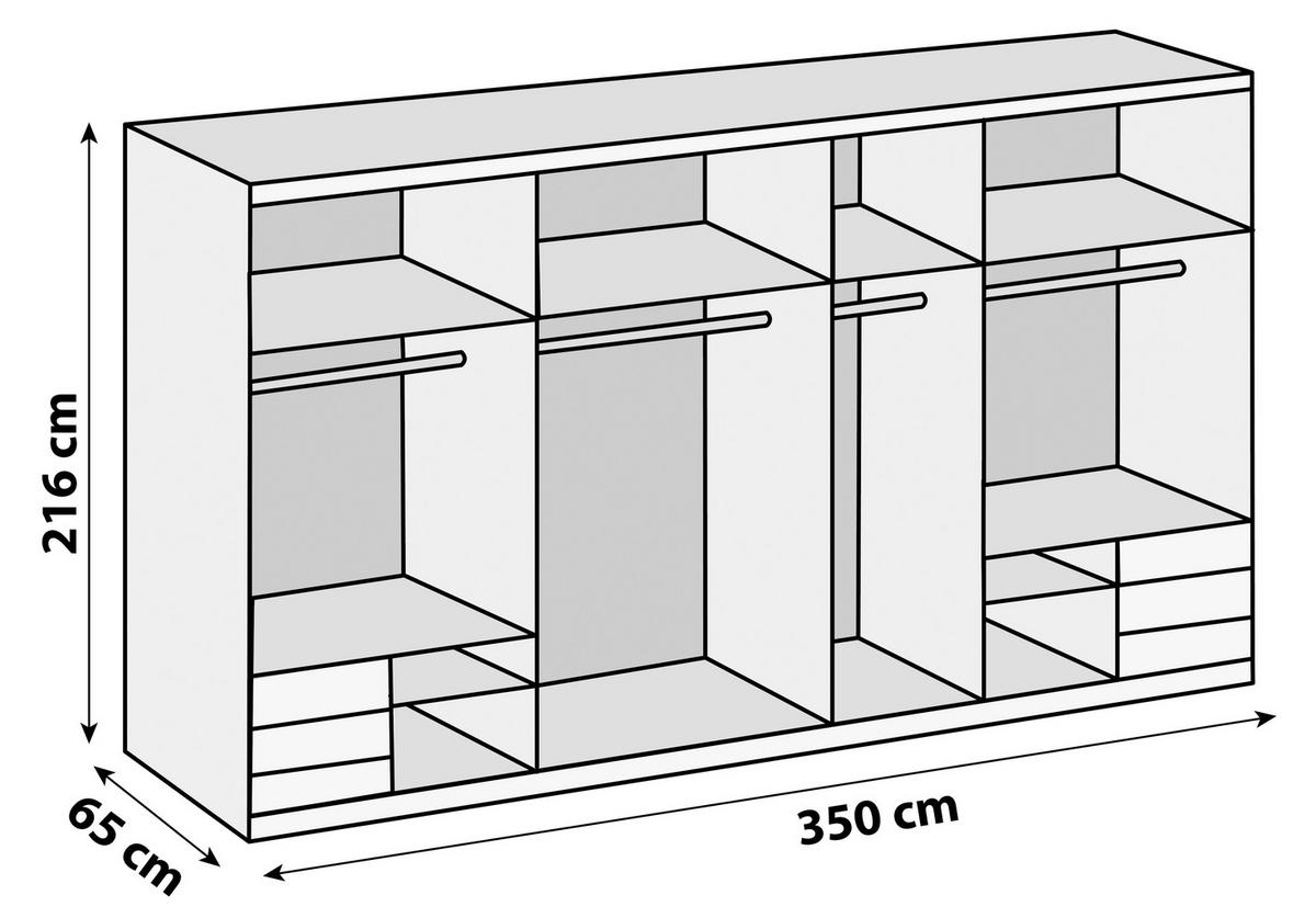 Skriňa s posuvnými dverami LEVEL 350 - biela s vysokým leskom/grafitová, Modern, kov/kompozitné drevo (350/216/65cm) - MID.YOU