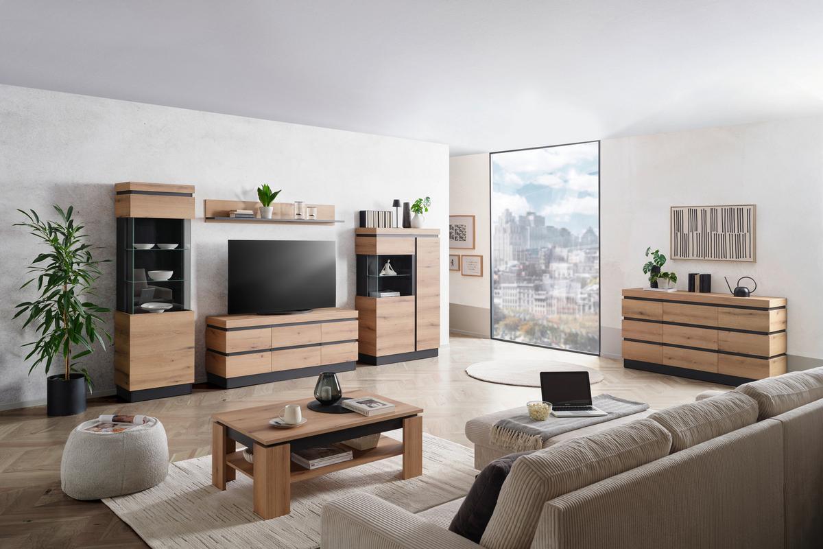 Sideboard Corte Grau/eiche Dekor B: 160,8 Cm - Eichefarben/Grau, Trend, Holzwerkstoff (160,8/92,5/45cm)