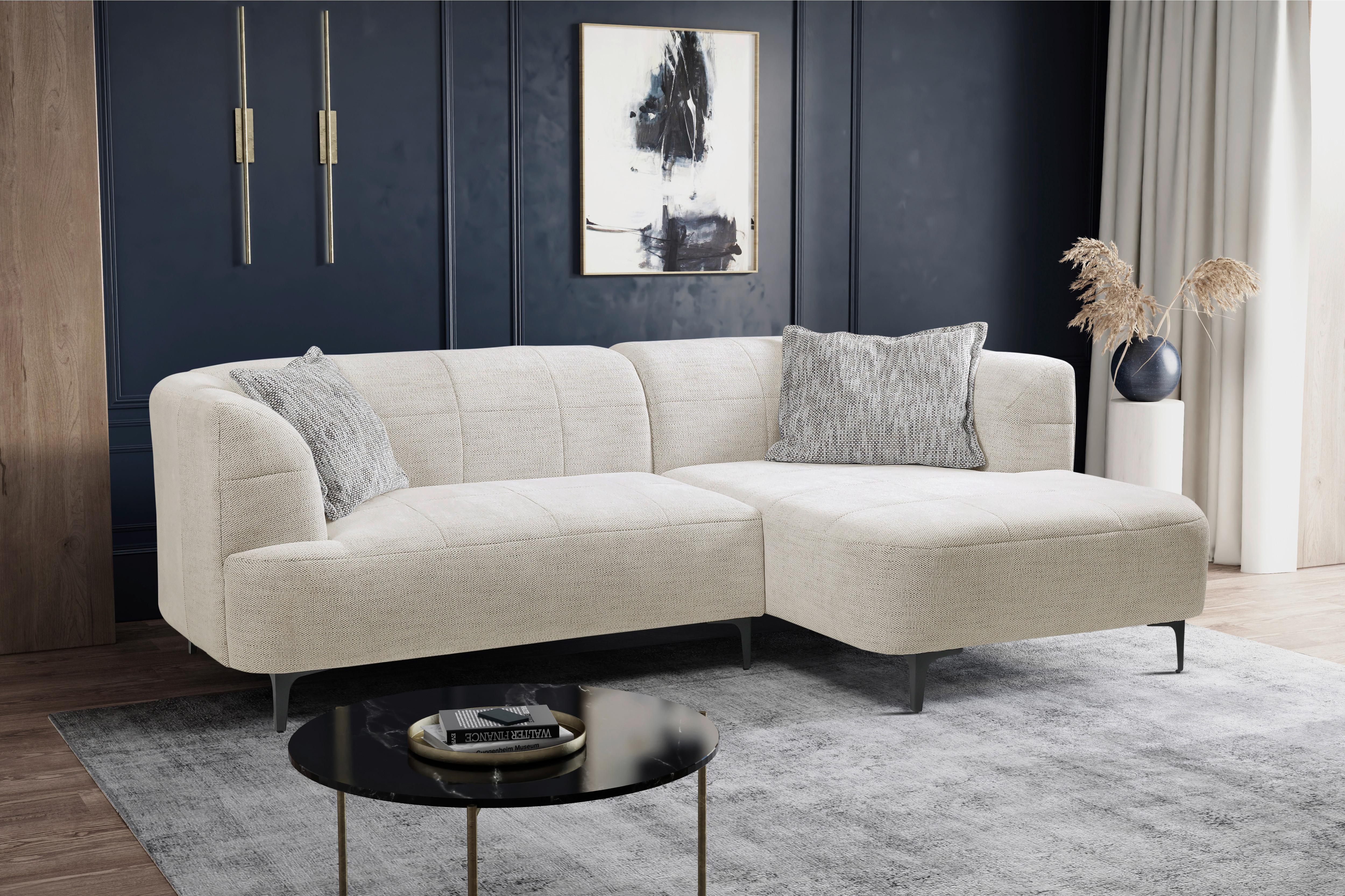 Ecksofa Lou Creme/Schwarz, 247 cm - Creme/Schwarz, Design, Textil (247/158cm) - MID.YOU
