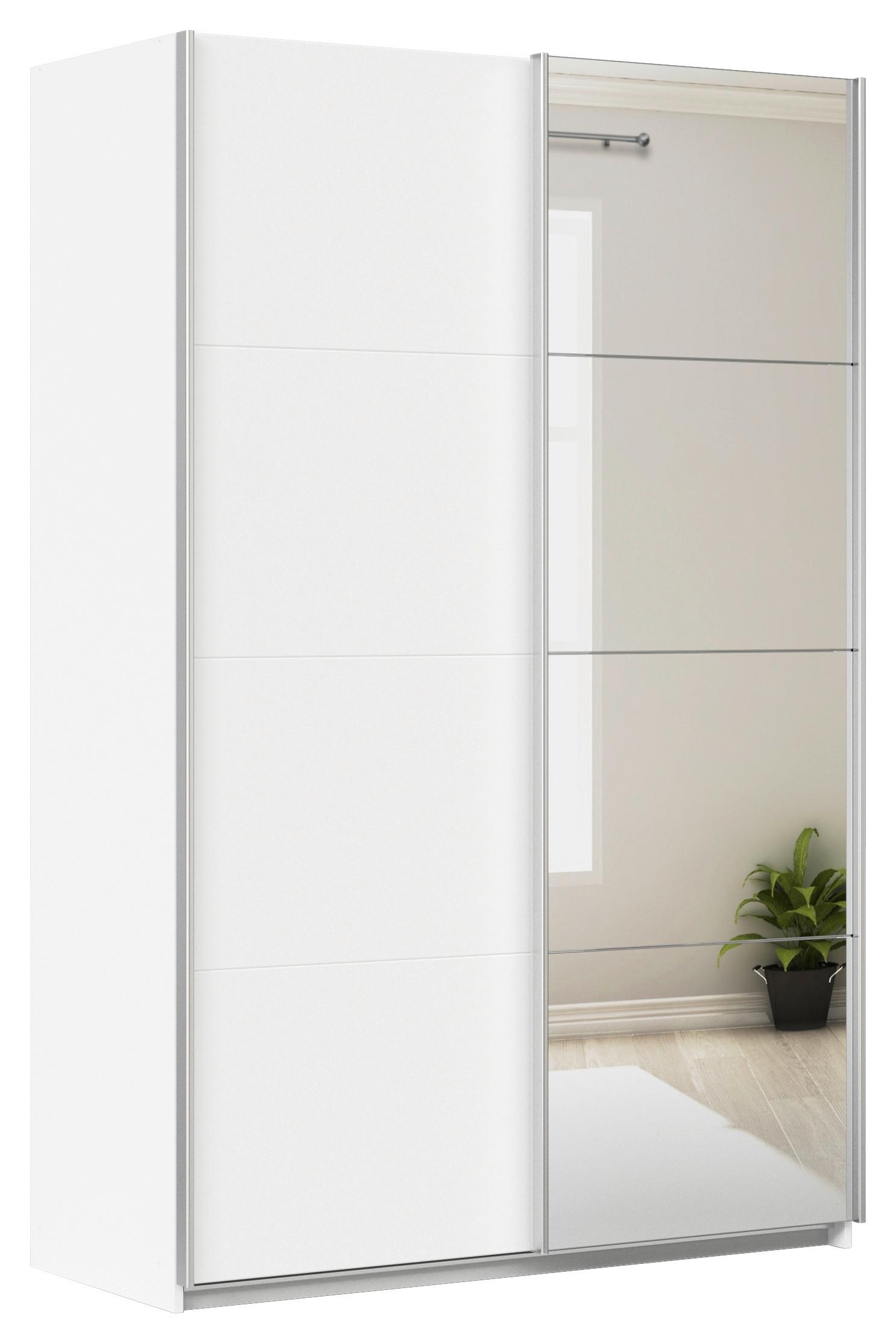 Schwebetürenschrank + Spiegel B: 136cm Feldkirch Weiß - Silberfarben/Weiß, MODERN, Holzwerkstoff (136/210/62cm)
