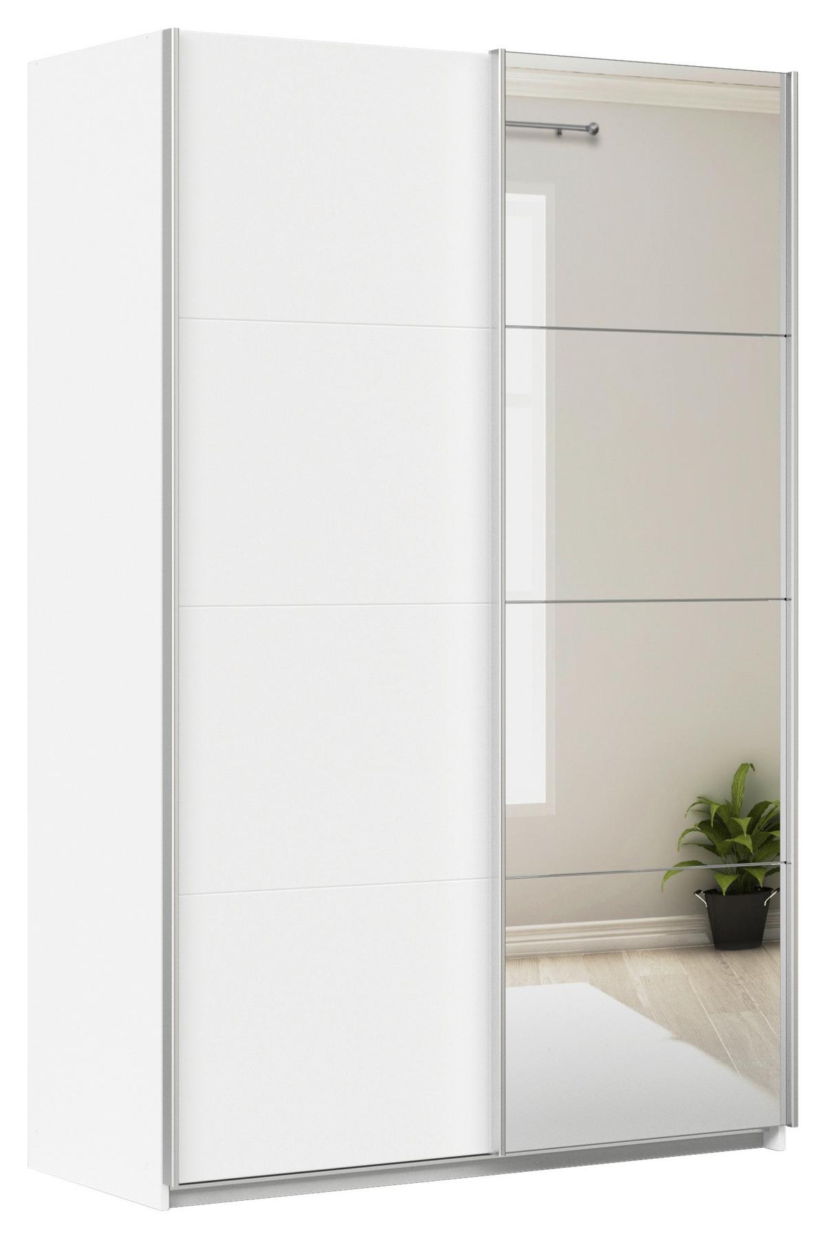Schwebetürenschrank + Spiegel B: 136cm Feldkirch Weiß - Silberfarben/Weiß, MODERN, Holzwerkstoff (136/210/62cm)
