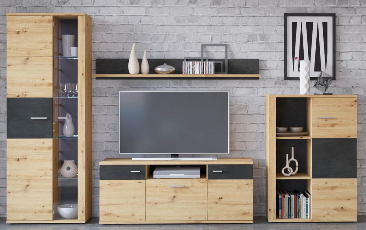 Stapelprogramm Nina Eiche Artisan/Fresco B:303,6cm - Eiche Artisan, Glas/Holzwerkstoff (303,6/200/42cm) - MID.YOU