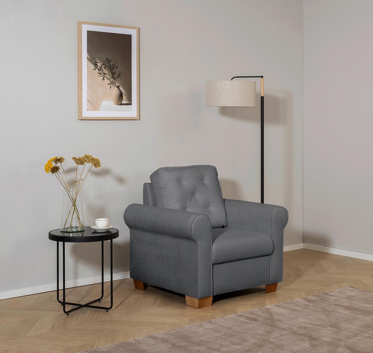 Sessel Arles, Dunkelgrau 120 B: 93 Cm - Dunkelgrau/Buchefarben, Design, Textil (93/89/82cm) - MID.YOU