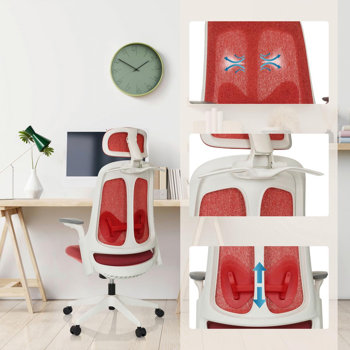 Drehstuhl Arceo Wf Rot B: 66 cm - Rot/Weiß, MODERN, Kunststoff/Textil (66/115-131/66cm) - MID.YOU
