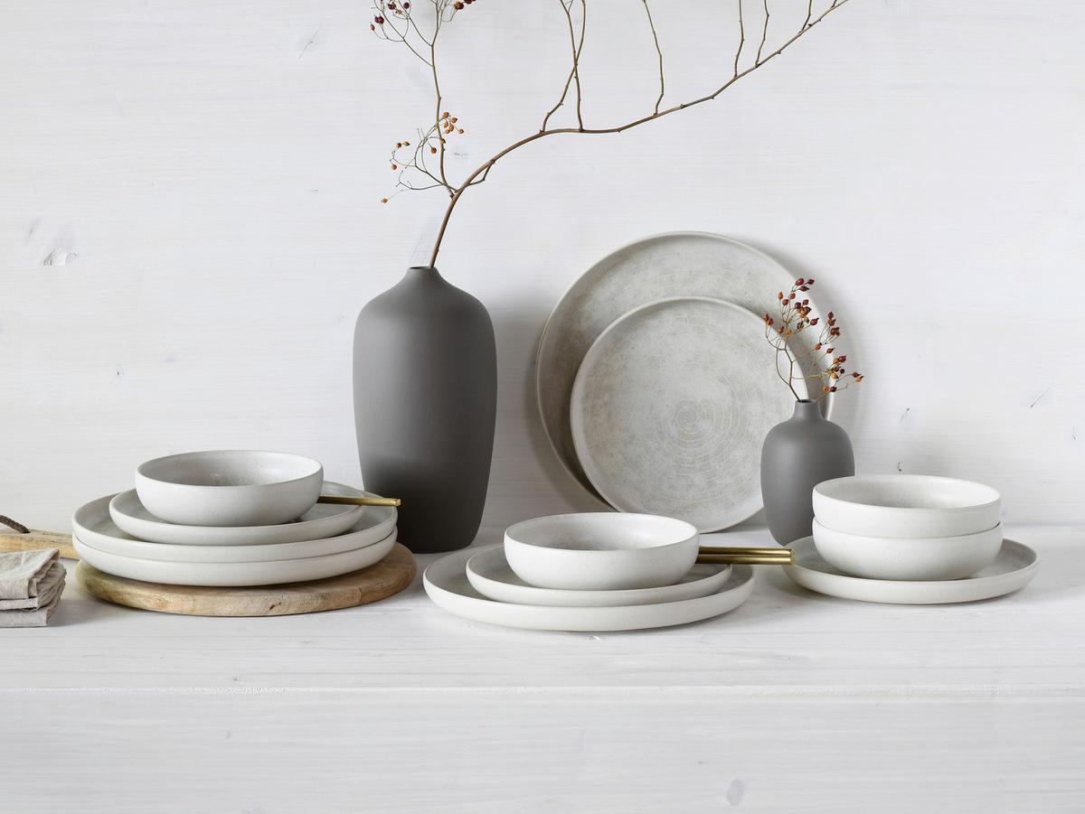 TAFELSERVICE Uno Athena 12-teilig - Hellgrau/Grauweiß, Design, Keramik - Creatable