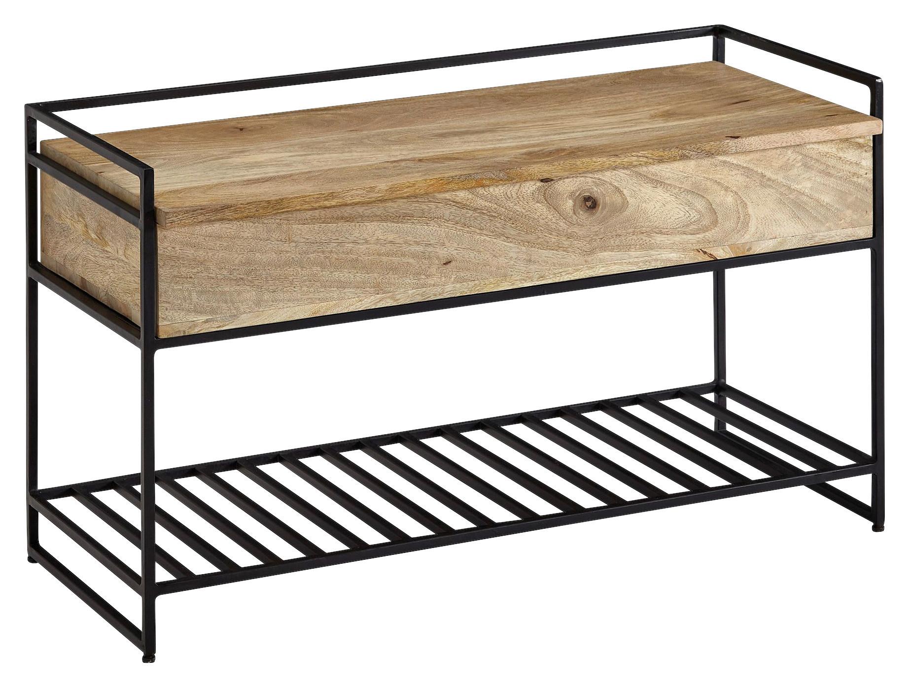 Lavica masív mango/kov š: 90cm - hnedá, Modern, drevo (90/52/38cm) - MID.YOU