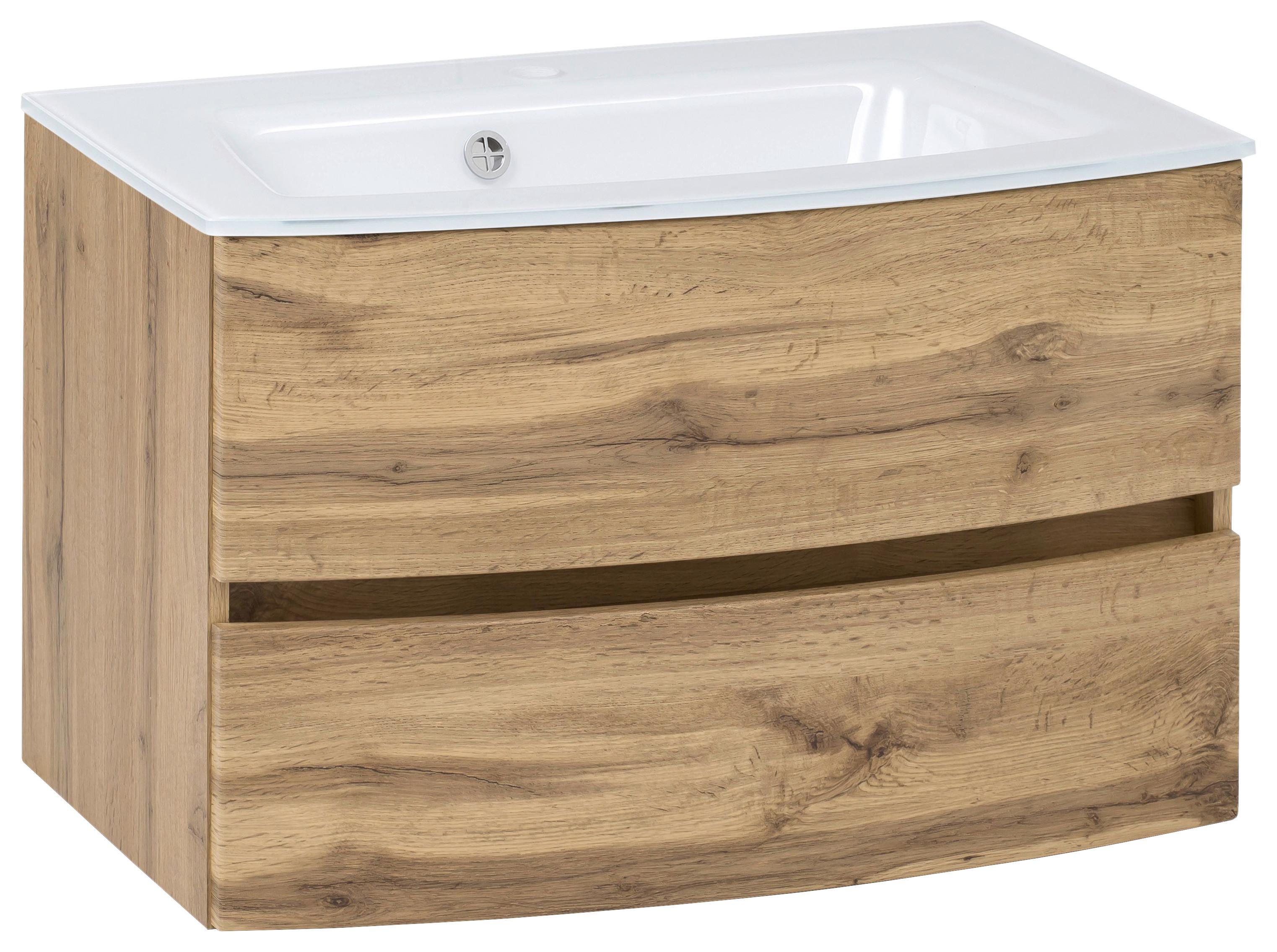 Waschbecken mit Unterschrank Kopenhagen B: 80cm Eiche Dekor - Eichefarben/Weiß, KONVENTIONELL, Glas/Holzwerkstoff (80cm) - Held