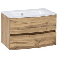 Waschbecken mit Unterschrank Kopenhagen B: 80cm Eiche Dekor - Eichefarben/Weiß, KONVENTIONELL, Glas/Holzwerkstoff (80cm) - Held