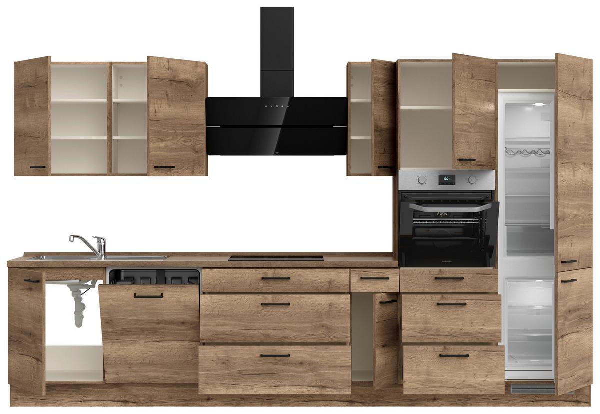 Kuchyňská linka 360 cm, dekor dub Havanna - černá/tmavý dub, Moderní, kov/kompozitní dřevo (360cm) - Nobilia