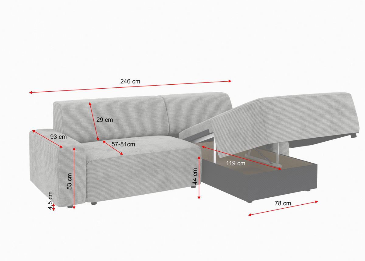 Ecksofa Wien, Anthrazit S: 246x162 cm - Anthrazit/Schwarz, MODERN, Textil (246/162cm) - Trendmanufaktur